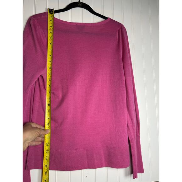 Talbots 100% merino wool hot pink, Barbie preppy buttons round neck office Sz L - Picture 3 of 9